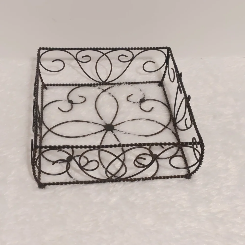 Metal Basket Square Shape Brown Unique Design Holds Napkins, Fruit